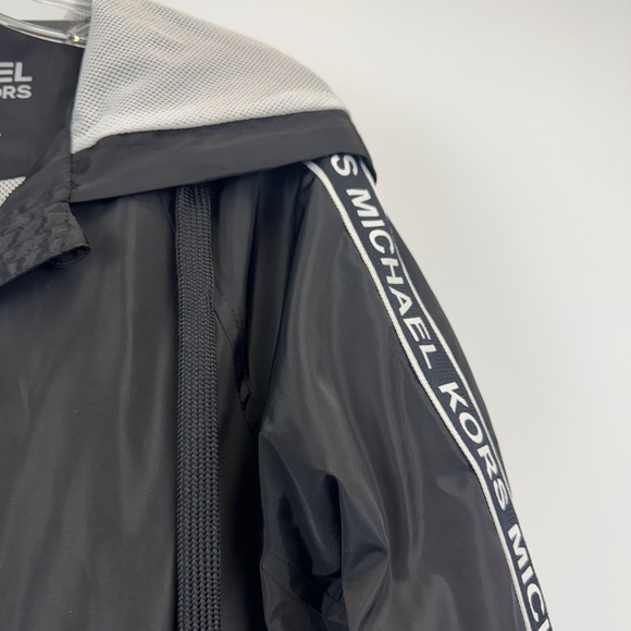 Michael Michael Kors Womens Black Logo Tape Hooded Windbreaker Jacket Small - Picture 8 of 16